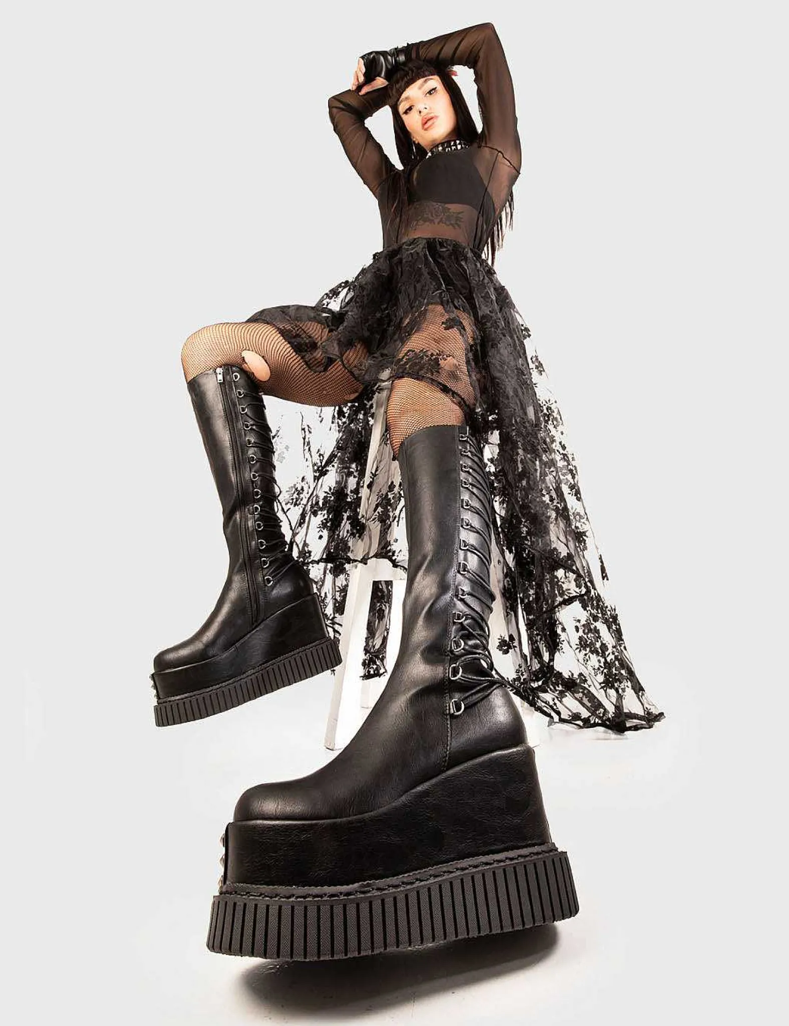 Lamoda Creepers>Ever Lasting Light Chunky Platform Knee High Boots