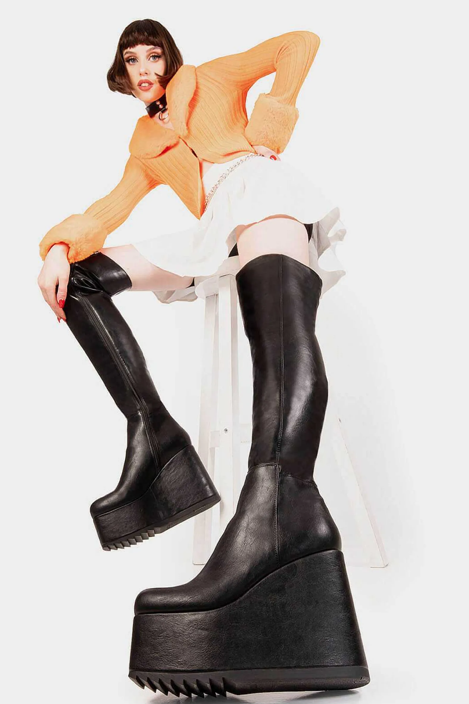 Lamoda Chunky>Never Again Chunky Platform Thigh High Boots